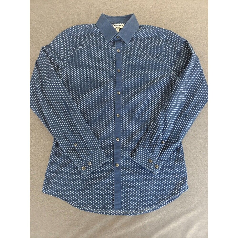 Express Extra Slim Shirt Mens Medium Blue Pattern Button Up 15-15.5